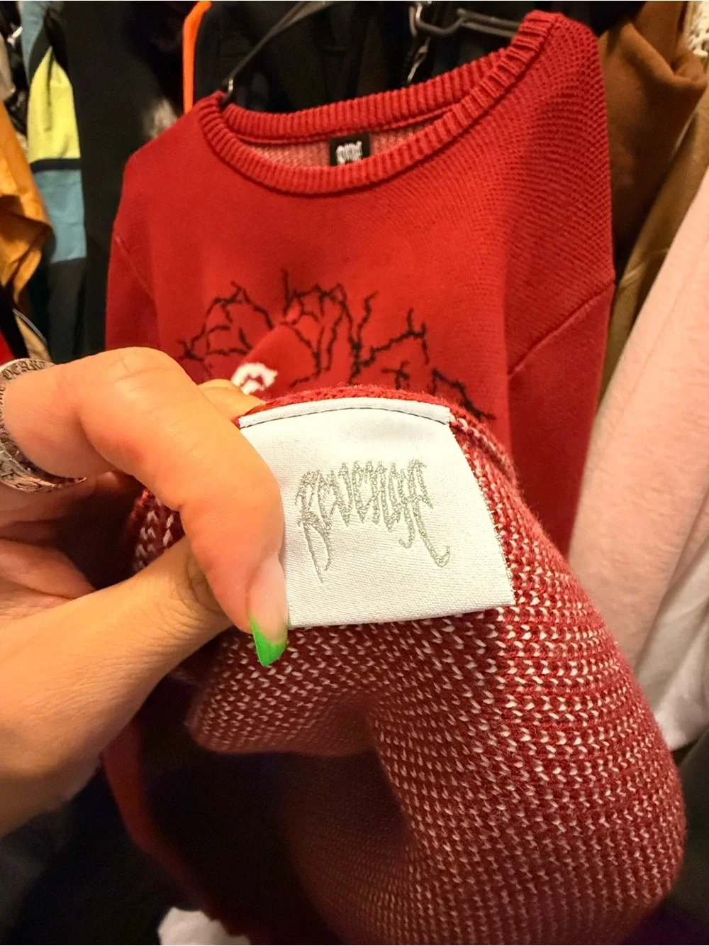 Bershka Red Graphic Crewneck Sweater with White Motif - Picture 6 of 7